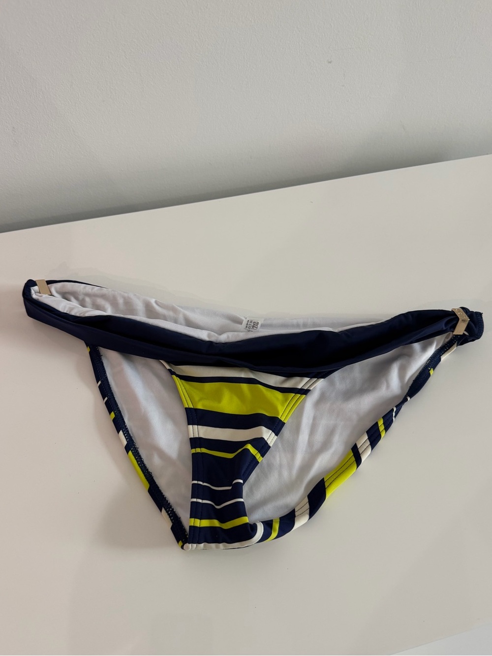 Tart Collections White Bikini Bottoms with Navy Trim